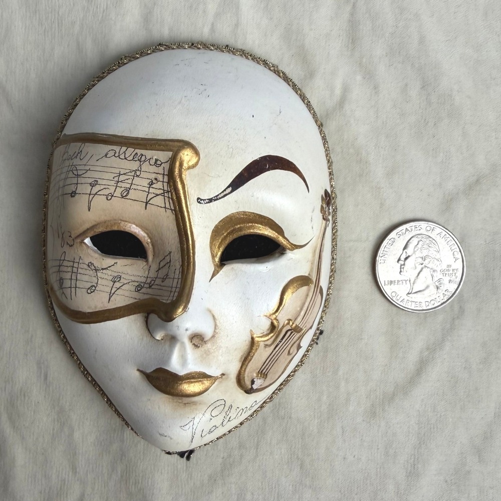 VTG Insignia Venetian Mask Violino Music Mini Italy Hand Painted Gold Wall Decor